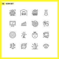 Modern Set of 16 Outlines Pictograph of device computer world wide wedding dress Editable Vector Design Elements