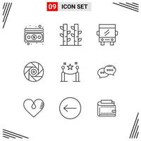 9 Icons Line Style Grid Based Creative Outline Symbols for Website Design Simple Line Icon Signs Isolated on White Background 9 Icon Set Creative Black Icon vector background