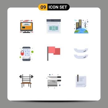 Modern Set of 9 Flat Colors Pictograph of flag mobile html lock wind Editable Vector Design Elements
