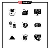 Solid Glyph Pack of 9 Universal Symbols of bombshell web content service hosting Editable Vector Design Elements