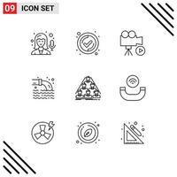 Pack of 9 creative Outlines of structure team media sewage pollution Editable Vector Design Elements