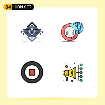 paquete de 4 signos y símbolos modernos de colores planos de línea rellena para medios de impresión web, como elementos de diseño de vectores editables de la interfaz de gráfico de señales infográficas de tráfico