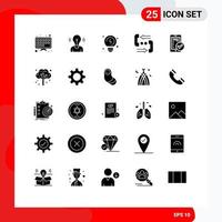 25 Thematic Vector Solid Glyphs and Editable Symbols of mobile phone brainstorming help communication Editable Vector Design Elements