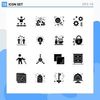 User Interface Pack of 16 Basic Solid Glyphs of couple men fruit gear cogwheel Editable Vector Design Elements