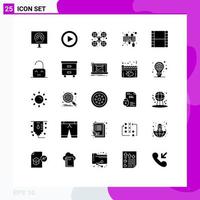 25 Thematic Vector Solid Glyphs and Editable Symbols of mouse interface play input drone camera Editable Vector Design Elements