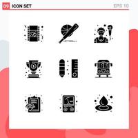 Modern Set of 9 Solid Glyphs Pictograph of draw success fun winner award Editable Vector Design Elements