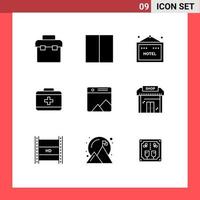 Group of 9 Modern Solid Glyphs Set for web photo hotel image healthcare Editable Vector Design Elements