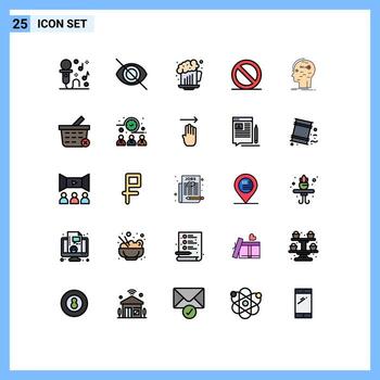 conjunto de 25 colores planos de línea rellenos de vector en cuadrícula para elementos de diseño de vector editables de medios de cerebro de cerveza hack clave