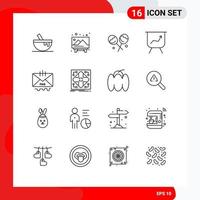 Set of 16 Vector Outlines on Grid for mail email candy contact performance Editable Vector Design Elements
