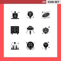 Group of 9 Solid Glyphs Signs and Symbols for mars ufo space space school Editable Vector Design Elements