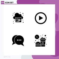 Universal Icon Symbols Group of 4 Modern Solid Glyphs of online conversation cloud play bubble Editable Vector Design Elements