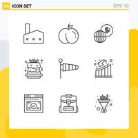 Mobile Interface Outline Set of 9 Pictograms of wind parachute global nature sweet Editable Vector Design Elements