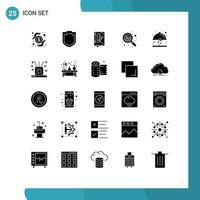 User Interface Pack of 25 Basic Solid Glyphs of food graph codex search analysis Editable Vector Design Elements