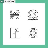 Group of 4 Filledline Flat Colors Signs and Symbols for bowl city breakfast internet moon Editable Vector Design Elements