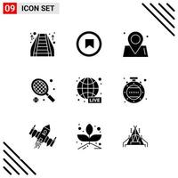 Pixle Perfect Set of 9 Solid Icons Glyph Icon Set for Webite Designing and Mobile Applications Interface Creative Black Icon vector background