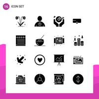 conjunto de iconos de glifo paquete de 16 iconos sólidos aislados en fondo blanco para el diseño de sitios web receptivos, impresión y aplicaciones móviles, fondo de vector de icono negro creativo