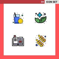 Set of 4 Modern UI Icons Symbols Signs for fruit book health herb tutorial Editable Vector Design Elements