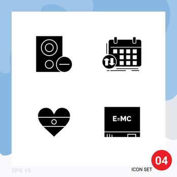 grupo de 4 glifos sólidos modernos establecidos para computadoras eventos clases de hardware flg elementos de diseño vectorial editables vector