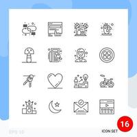 Set of 16 Modern UI Icons Symbols Signs for mushroom tea website hot firehouse Editable Vector Design Elements