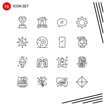 16 User Interface Outline Pack of modern Signs and Symbols of media internet wrench management sand Editable Vector Design Elements