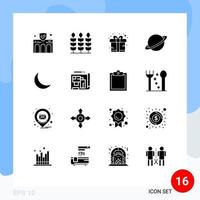 16 Thematic Vector Solid Glyphs and Editable Symbols of moon flag box moon planet Editable Vector Design Elements