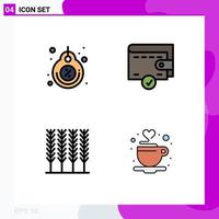 Filledline Flat Color Pack of 4 Universal Symbols of label food tag money coffee Editable Vector Design Elements