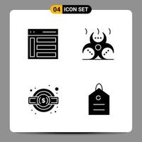 4 Black Icon Pack Glyph Symbols Signs for Responsive designs on white background 4 Icons Set Creative Black Icon vector background