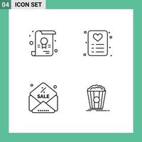 Group of 4 Filledline Flat Colors Signs and Symbols for certificate popcorn shopping discount movie Editable Vector Design Elements