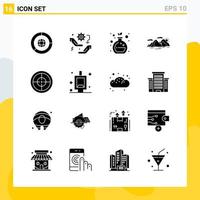 Collection of 16 Universal Solid Icons Icon Set for Web and Mobile Creative Black Icon vector background