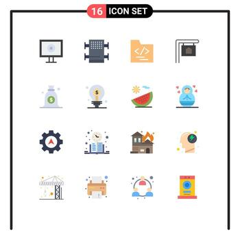 16 colores planos universales establecidos para aplicaciones web y móviles bombilla de idea bolsa de negocios paquete editable en dólares de elementos de diseño de vectores creativos