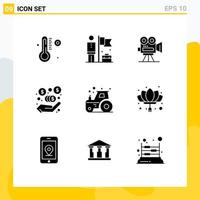 Group of 9 Solid Glyphs Signs and Symbols for farming agriculture capture marketing fees commission Editable Vector Design Elements