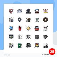 Universal Icon Symbols Group of 25 Modern Filled line Flat Colors of server hosting aperture database hardware Editable Vector Design Elements