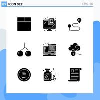 Group of 9 Solid Glyphs Signs and Symbols for cloud web hosting navigation web food Editable Vector Design Elements