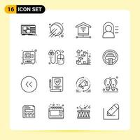 16 Creative Icons for Modern website design and responsive mobile apps 16 Outline Symbols Signs on White Background 16 Icon Pack Creative Black Icon vector background