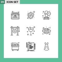 paquete de iconos vectoriales de stock de 9 signos y símbolos de línea para música gong escudo tiempo de audio elementos de diseño vectorial editables vector