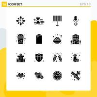 16 Thematic Vector Solid Glyphs and Editable Symbols of cup record money microphone eco Editable Vector Design Elements