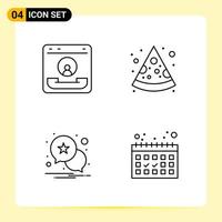 4 Creative Icons for Modern website design and responsive mobile apps 4 Outline Symbols Signs on White Background 4 Icon Pack Creative Black Icon vector background