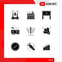 9 Thematic Vector Solid Glyphs and Editable Symbols of digital transportation home security emergency Editable Vector Design Elements