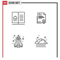 Universal Icon Symbols Group of 4 Modern Filledline Flat Colors of cookbook letter recipes business pencil rocket Editable Vector Design Elements