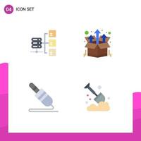 Set of 4 Vector Flat Icons on Grid for network jack social product technology Editable Vector Design Elements