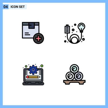 Filledline Flat Color Pack of 4 Universal Symbols of add laptop logistic cable management system Editable Vector Design Elements