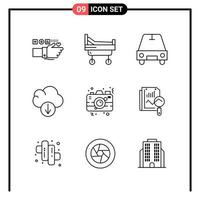 Set of 9 Line Style Icons for web and mobile Outline Symbols for print Line Icon Signs Isolated on White Background 9 Icon Set Creative Black Icon vector background