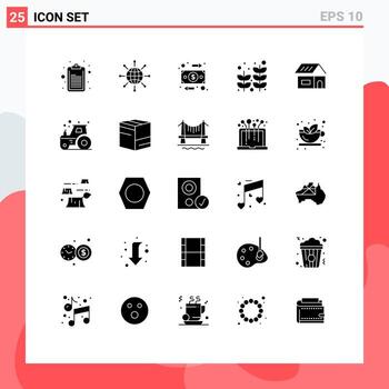 25 User Interface Solid Glyph Pack of modern Signs and Symbols of build tree flow plant beach Editable Vector Design Elements