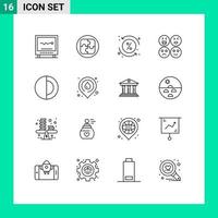16 User Interface Outline Pack of modern Signs and Symbols of space sad solution happy transaction Editable Vector Design Elements