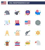 paquete de 16 pisos creativos relacionados con el día de la independencia de EE. UU. de la ubicación del recibo pin escudo estados de wisconsin elementos de diseño vectorial editables del día de EE. UU. vector