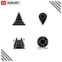 Modern Set of 4 Solid Glyphs Pictograph of cone electric tools school circle Editable Vector Design Elements