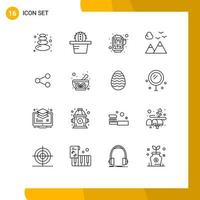 Universal Icon Symbols Group of 16 Modern Outlines of bowl social wine share travel Editable Vector Design Elements