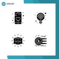 Pictogram Set of 4 Simple Solid Glyphs of app puzzle business idea cube Editable Vector Design Elements