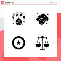 Collection of 4 Vector Icons in solid style Modern Glyph Symbols for Web and Mobile Solid Icon Sign Isolated on White Background 4 Icons Creative Black Icon vector background