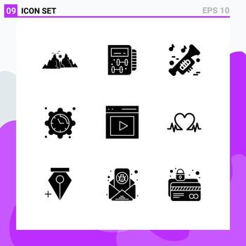 Pictogram Set of 9 Simple Solid Glyphs of communication date planning clock university Editable Vector Design Elements